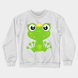 Cute Frog, Green Frog, Frog Princess, Crown Crewneck Sweatshirt